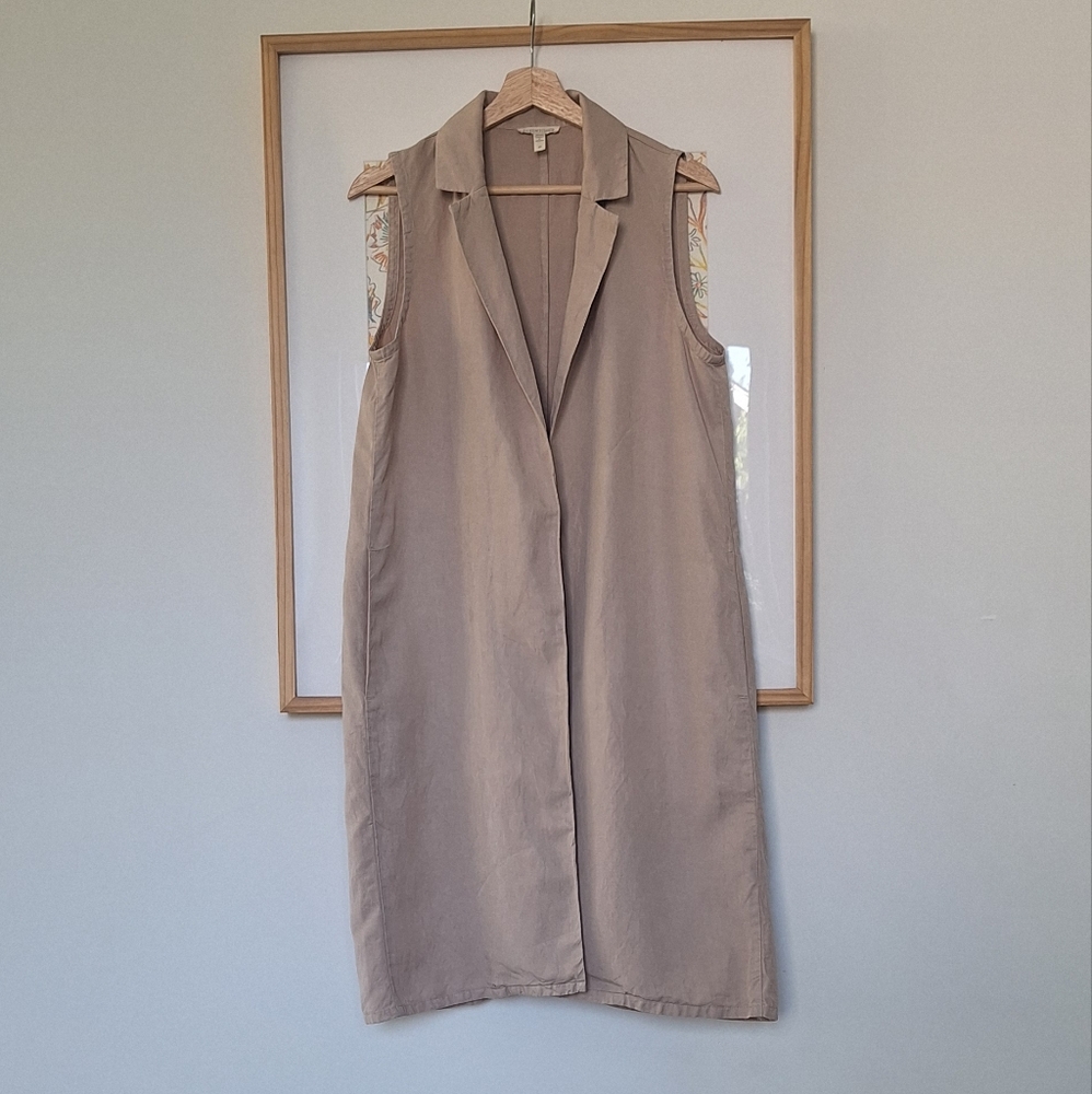 Eileen Fisher Taupe Sleeveless Long Vest